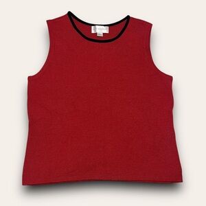 Vintage Red Knit Tank Top Wool Blend Size Large Velvet Detail 90s